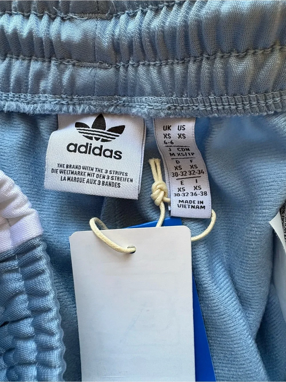 adidas Light Blue Track Pants with White Side Panels and Black Stripes - Picture 4 of 5